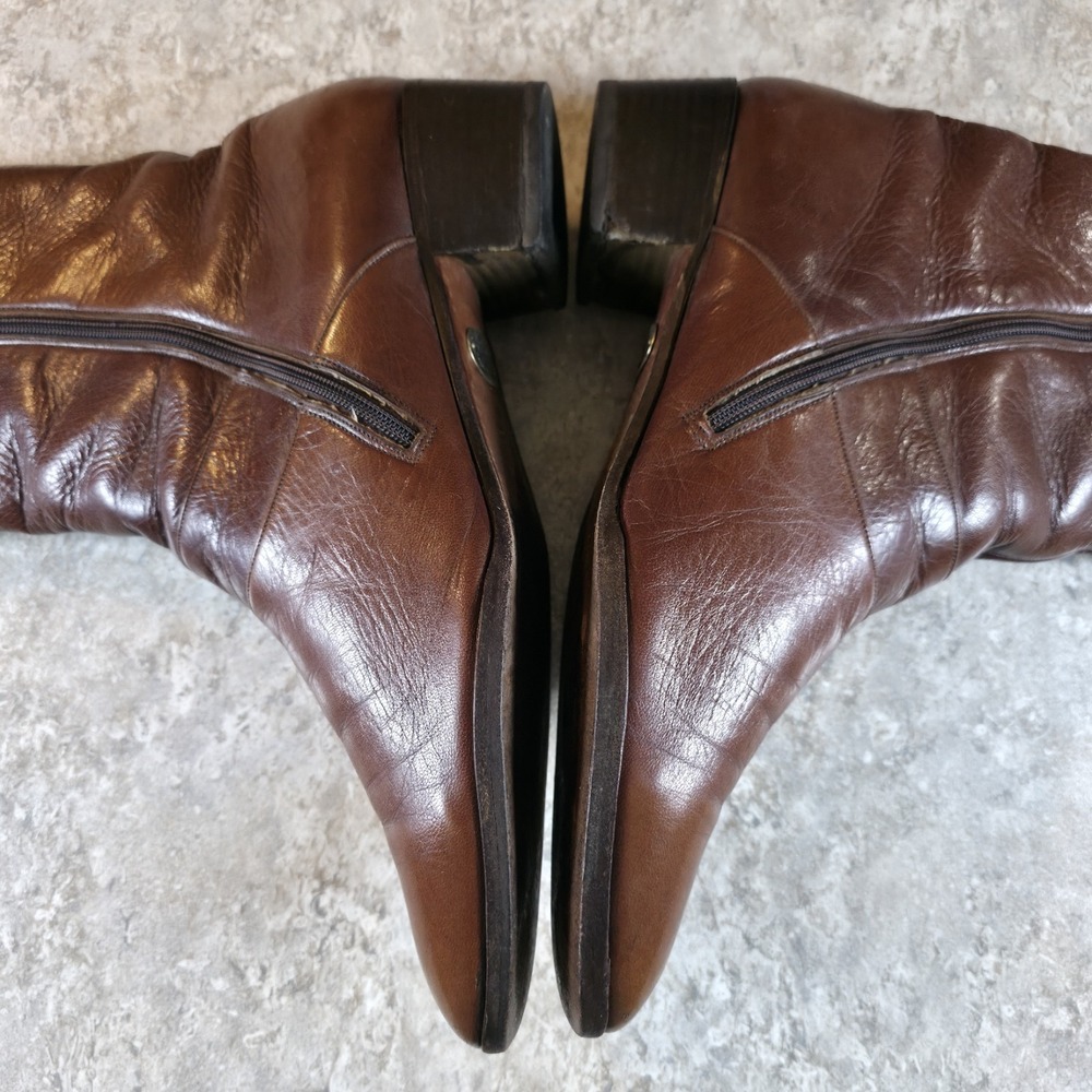 Vintage Stacy Adams Side Zip Ankle Heel Boots Brown Leather Womens Size 11 - Picture 13 of 13